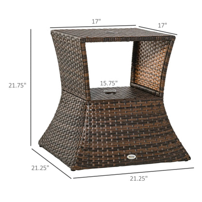 Rattan Wicker Side Table, 21.3" Square, 2-Tier Storage, Outdoor, Mixed Brown, Brown Patio Side Tables at Gallery Canada