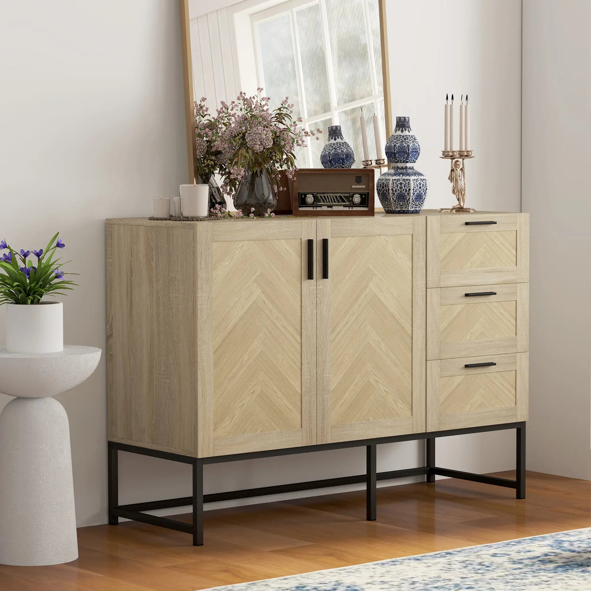 Buffet Cabinet, Coffee Bar with Drawers, Adjustable Shelf, Oak Bar Cabinets at Gallery Canada