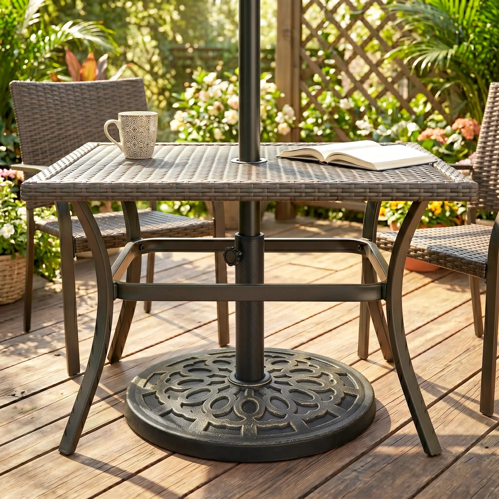 26 lbs Resin Umbrella Base, Round Market Parasol Holder, Φ1.5