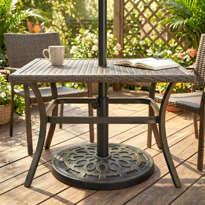 26 lbs Resin Umbrella Base, Round Market Parasol Holder, Φ1.5", Φ1.89" Pole, Bronze Umbrella Bases at Gallery Canada