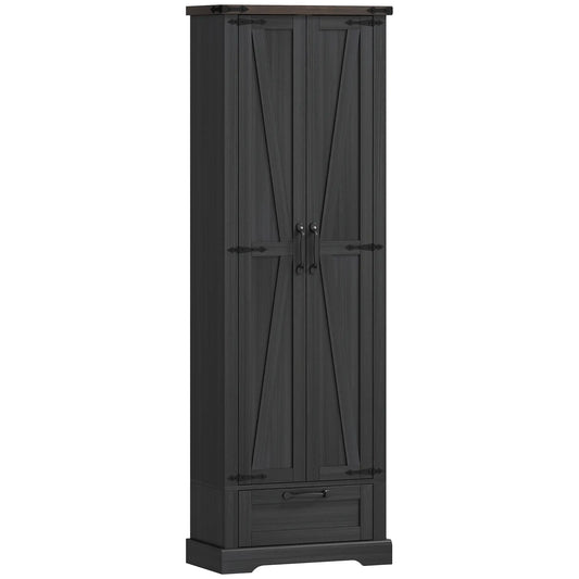 71 Inch Pantry Cabinet, Kitchen Storage with Adjustable Shelves, 2 Doors, Drawer, Black Kitchen Pantry Cabinets Black, Oak at Gallery Canada
