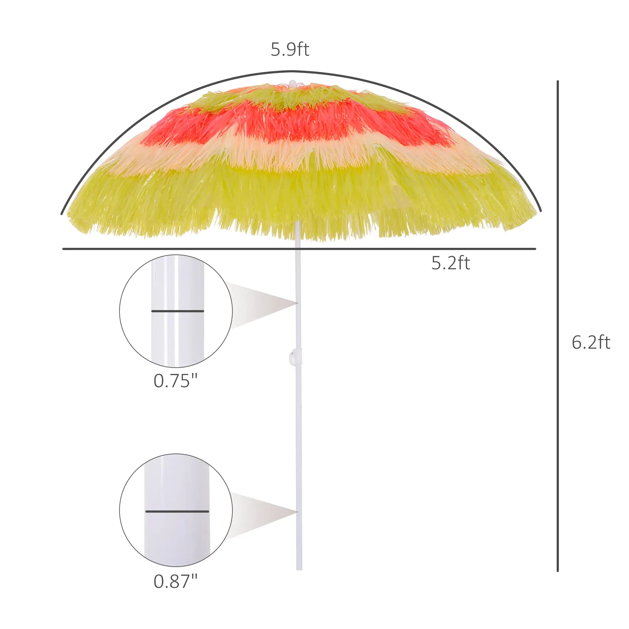 6FT Beach Umbrella, Tilt Sunshade, Adjustable Height, Multi-Color Beach Umbrellas at Gallery Canada