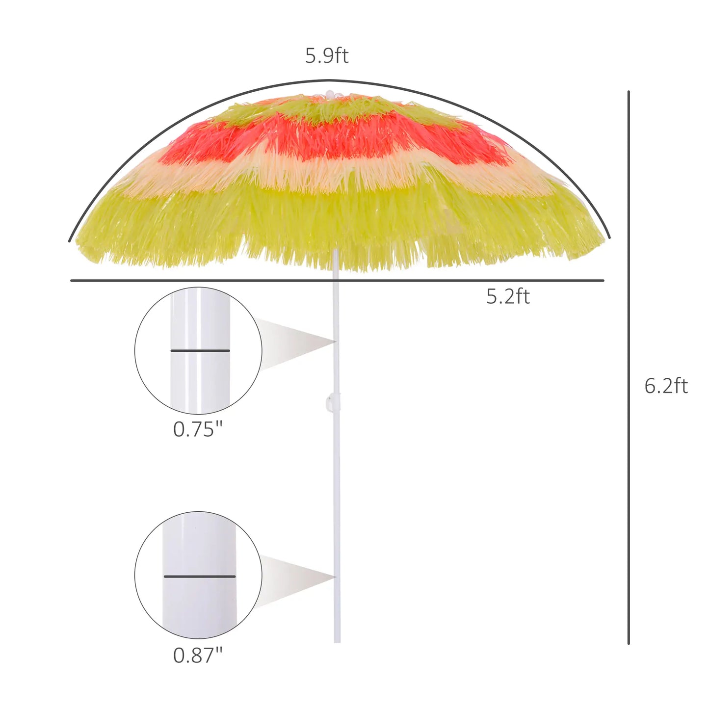 6FT Beach Umbrella, Tilt Sunshade, Adjustable Height, Multi-Color Beach Umbrellas at Gallery Canada