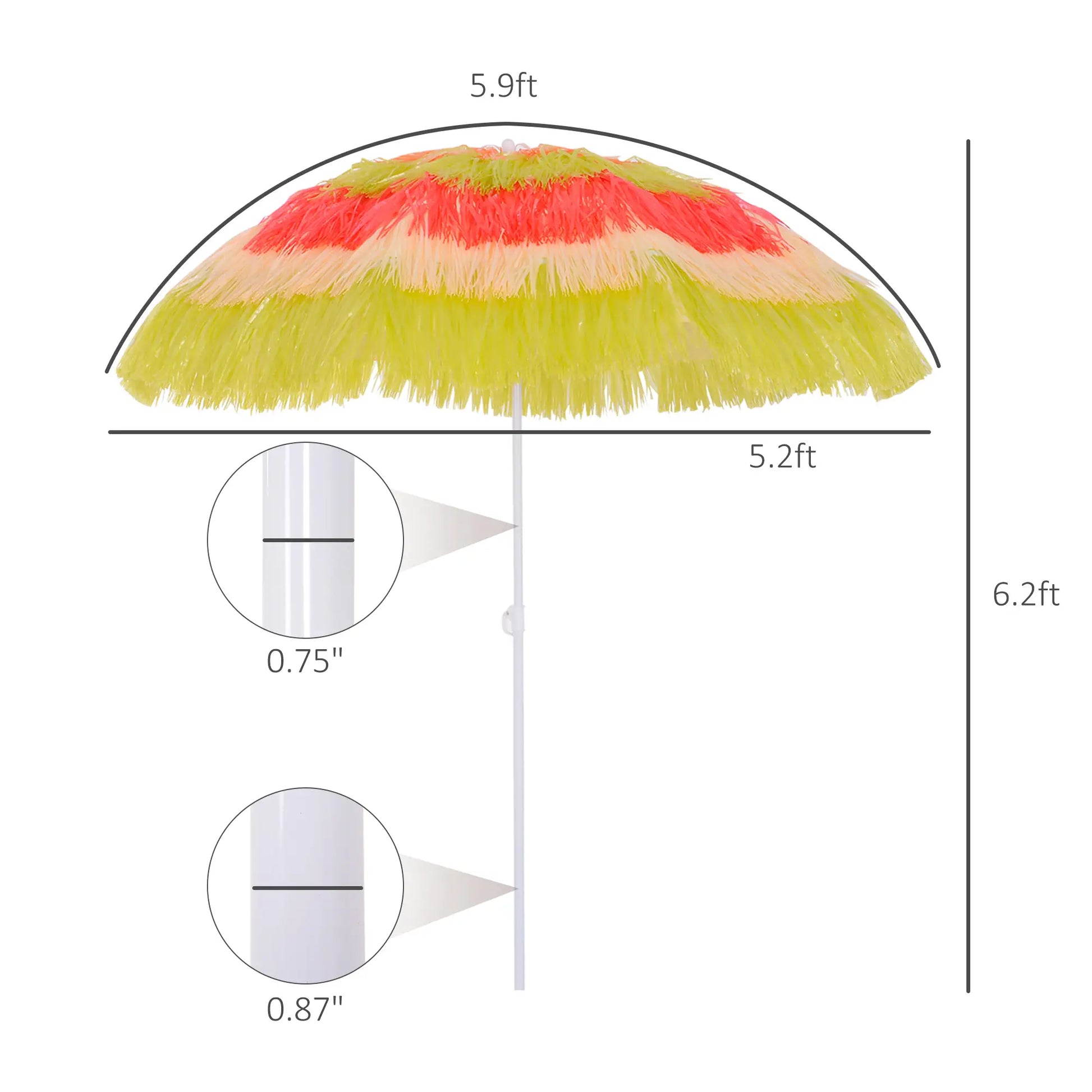 6FT Beach Umbrella, Tilt Sunshade, Adjustable Height, Multi-Color Beach Umbrellas at Gallery Canada
