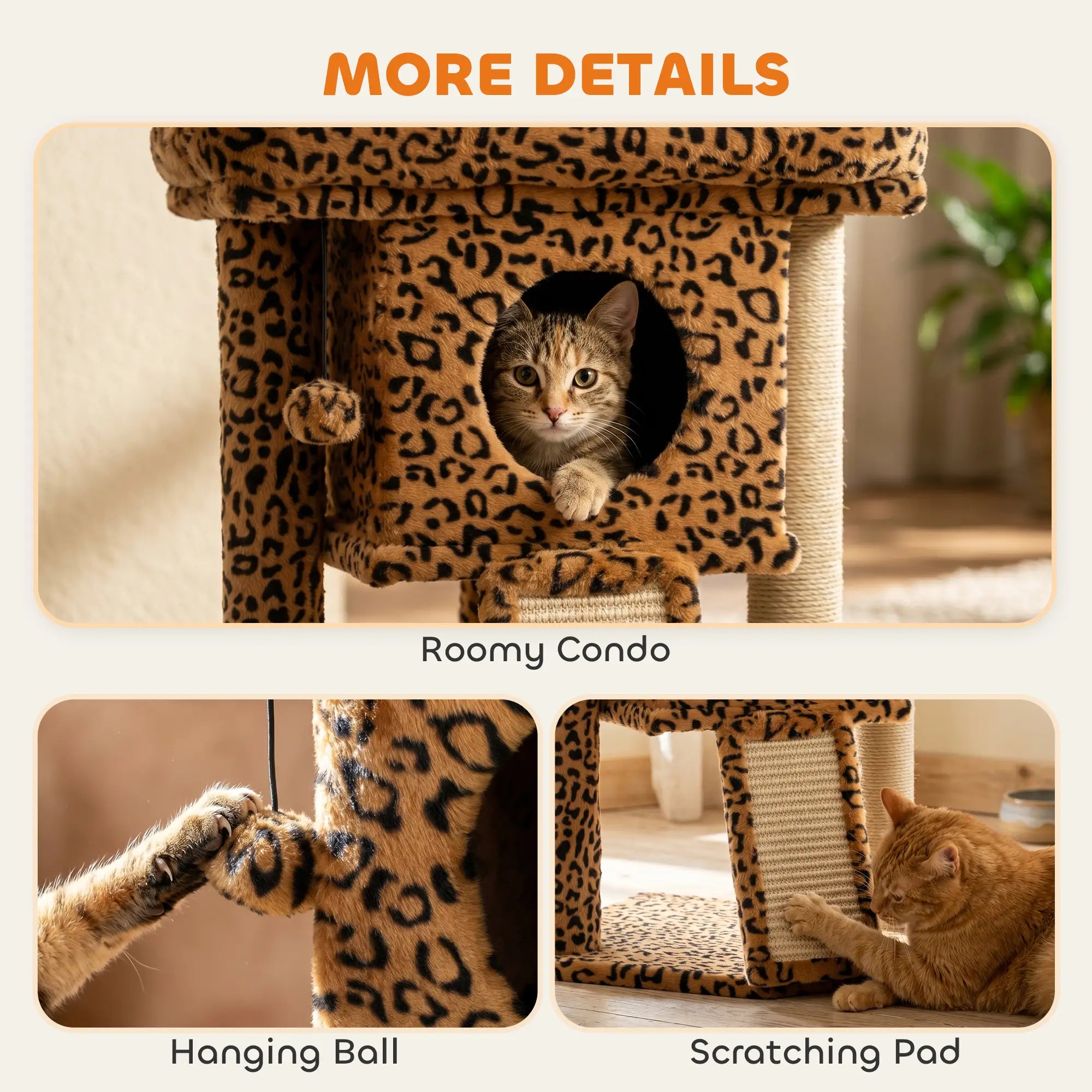Cat Tree, Small Cat Tower with Perch, Scratching Post, Cat Condo, Toy Ball for Kitty, Leopard Print Compact Towers at Gallery Canada
