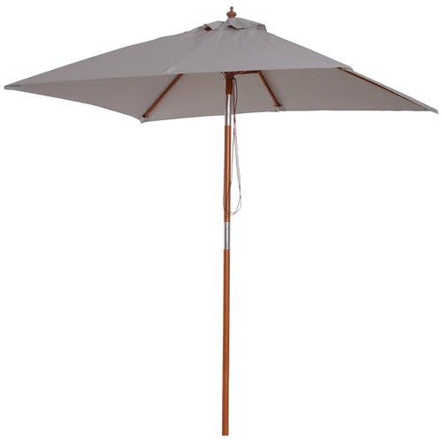 6.6 x 5ft Fir Wooden Patio Umbrella, Tilt Mechanism, 6 Ribs, Grey