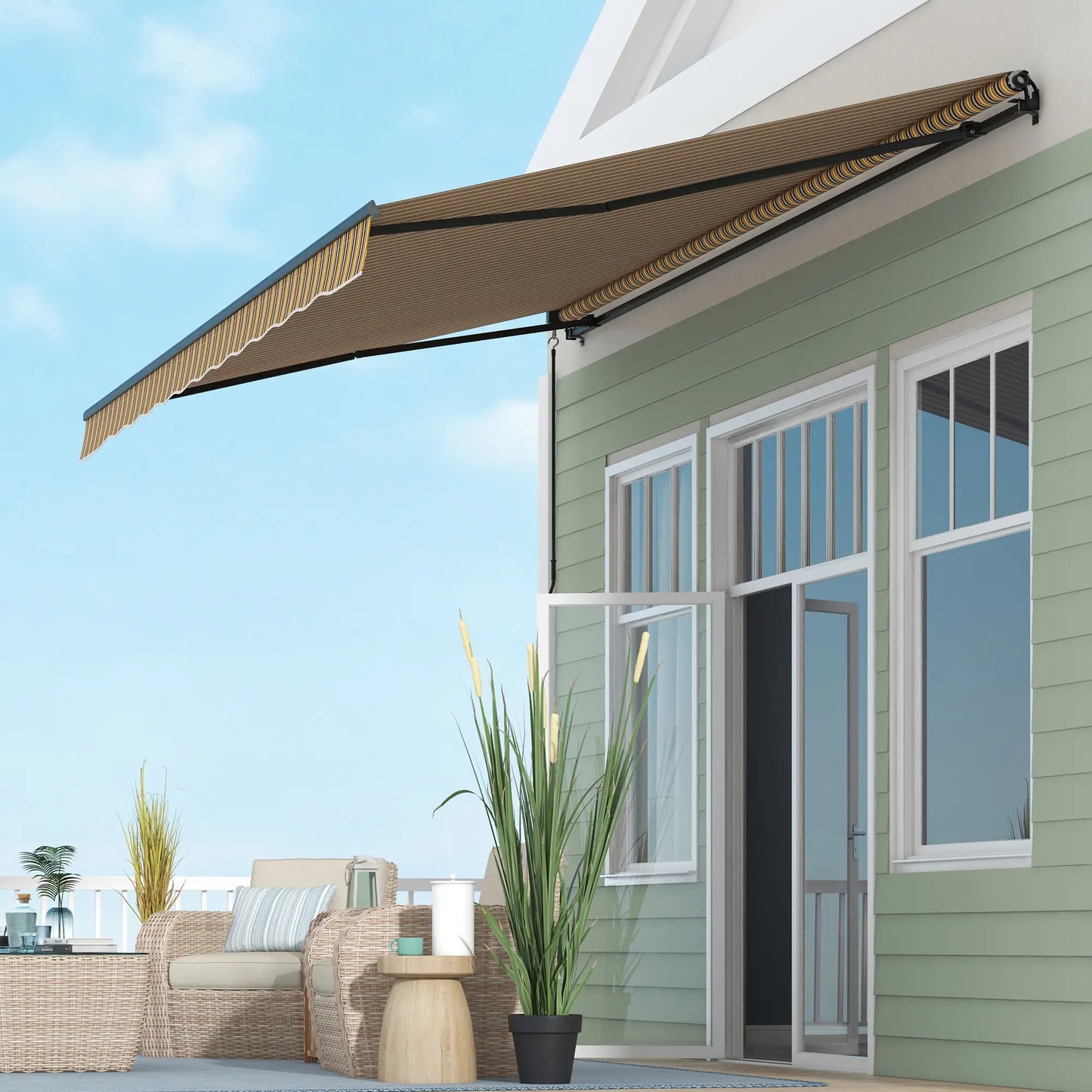 15' x 10' Retractable Awning, UV Resistant Sunshade, Dark Grey, Amber Window Awnings at Gallery Canada