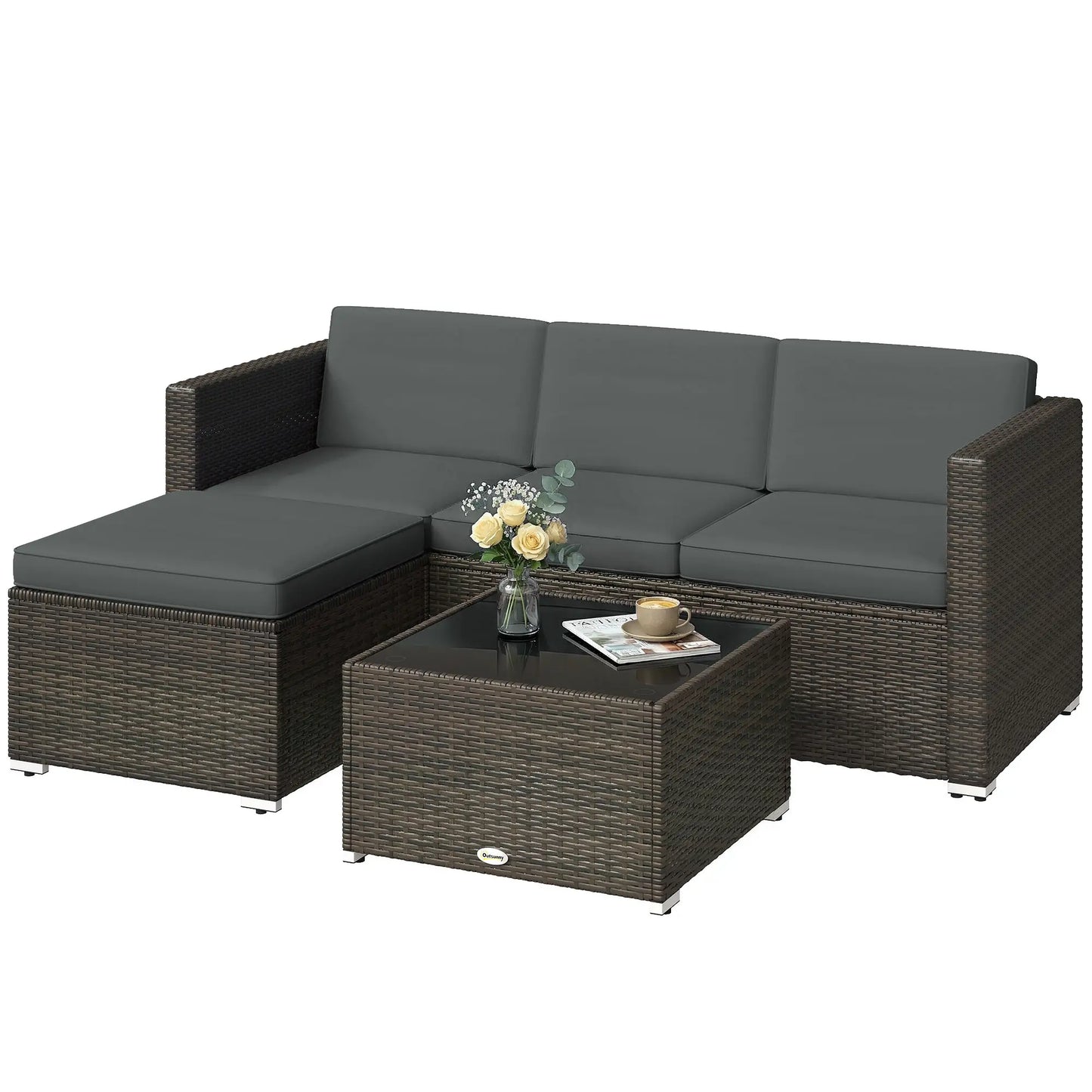 3 Piece Patio Furniture Set With Cushions, Outdoor PE Rattan Wicker, Dark Grey Patio Furniture Sets Brown, Dark Grey at Gallery Canada