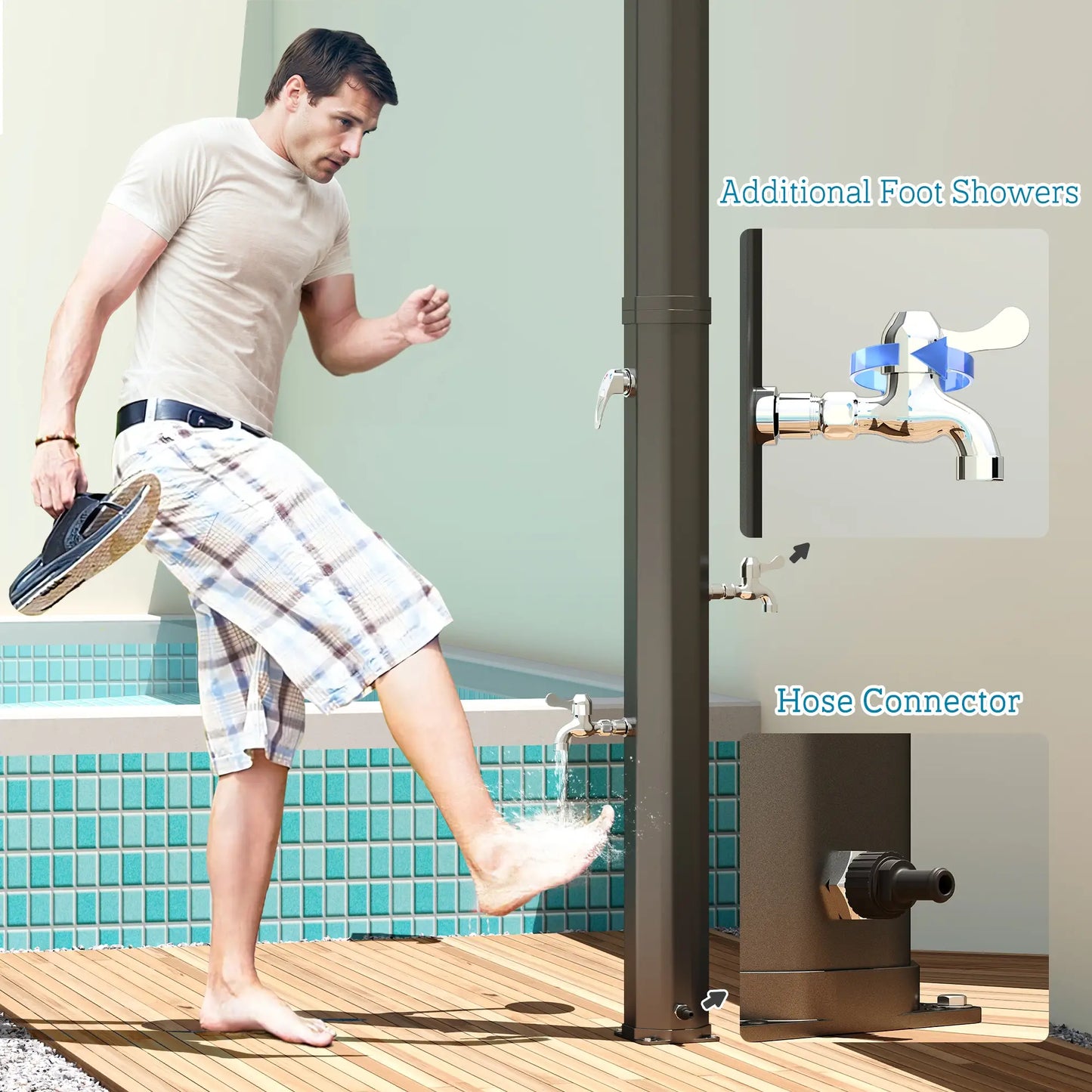 Solar Heated Outdoor Shower, 9.2 Gallon, 7.1ft, 2 Rotating Heads Outdoor Swimming Pools & Hot Tubs at Gallery Canada