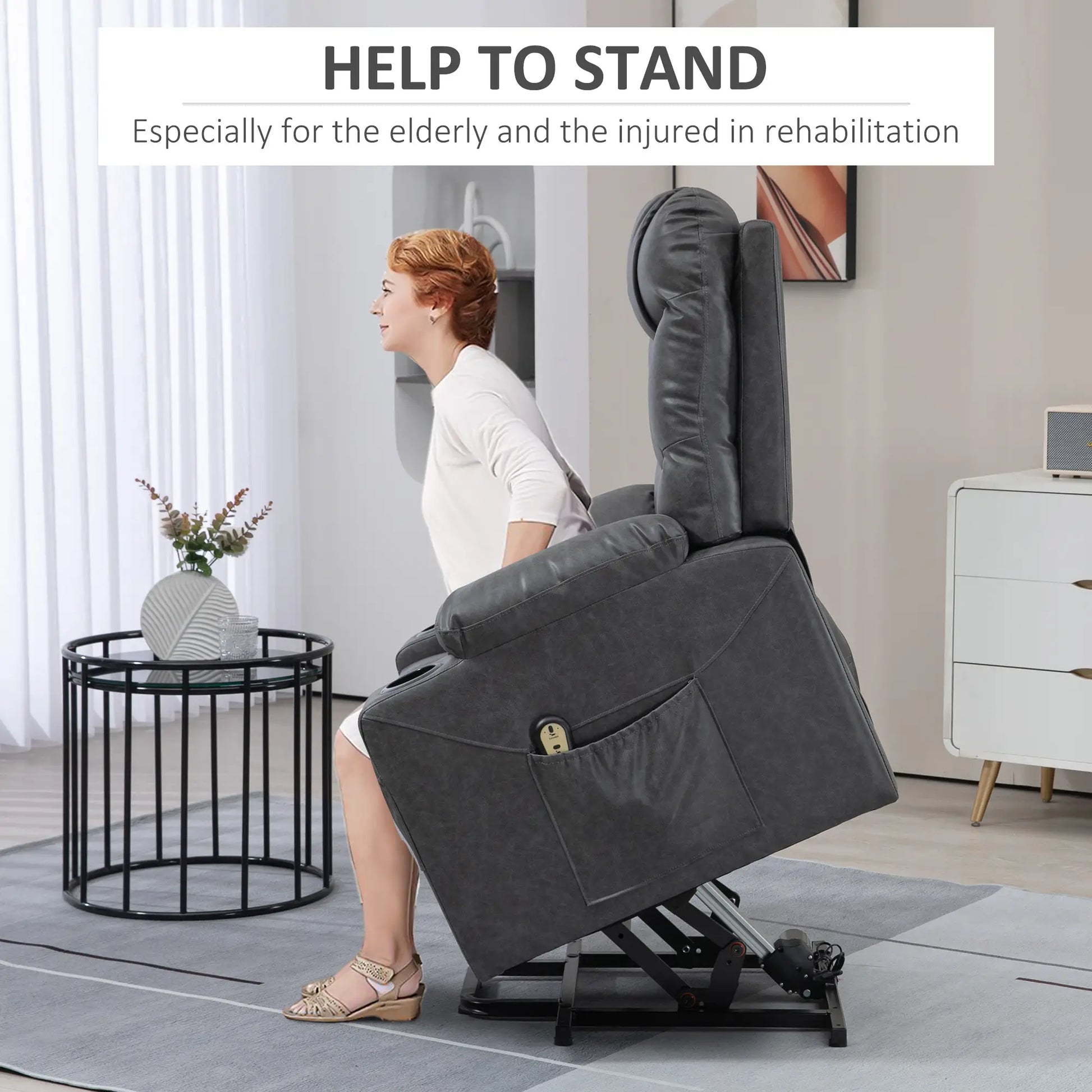 Electric Recliner Chair, PU Leather, Quick Assembly, Remote, Grey Sofas & Reclining Chairs at Gallery Canada