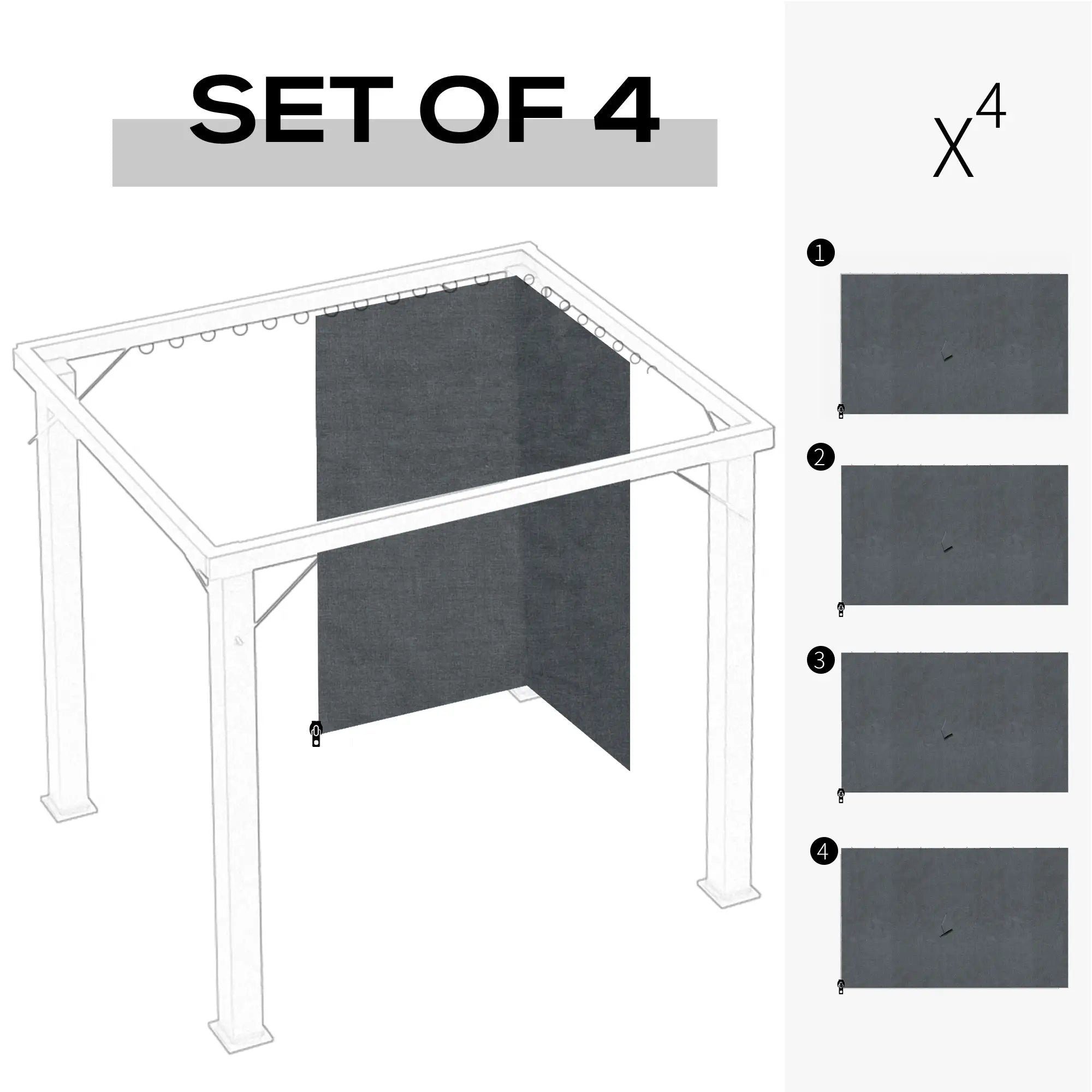 10x10 FT Gazebo Replacement Curtains, 4 Panels Sidewall, Slate Grey Gazebo Sidewalls at Gallery Canada