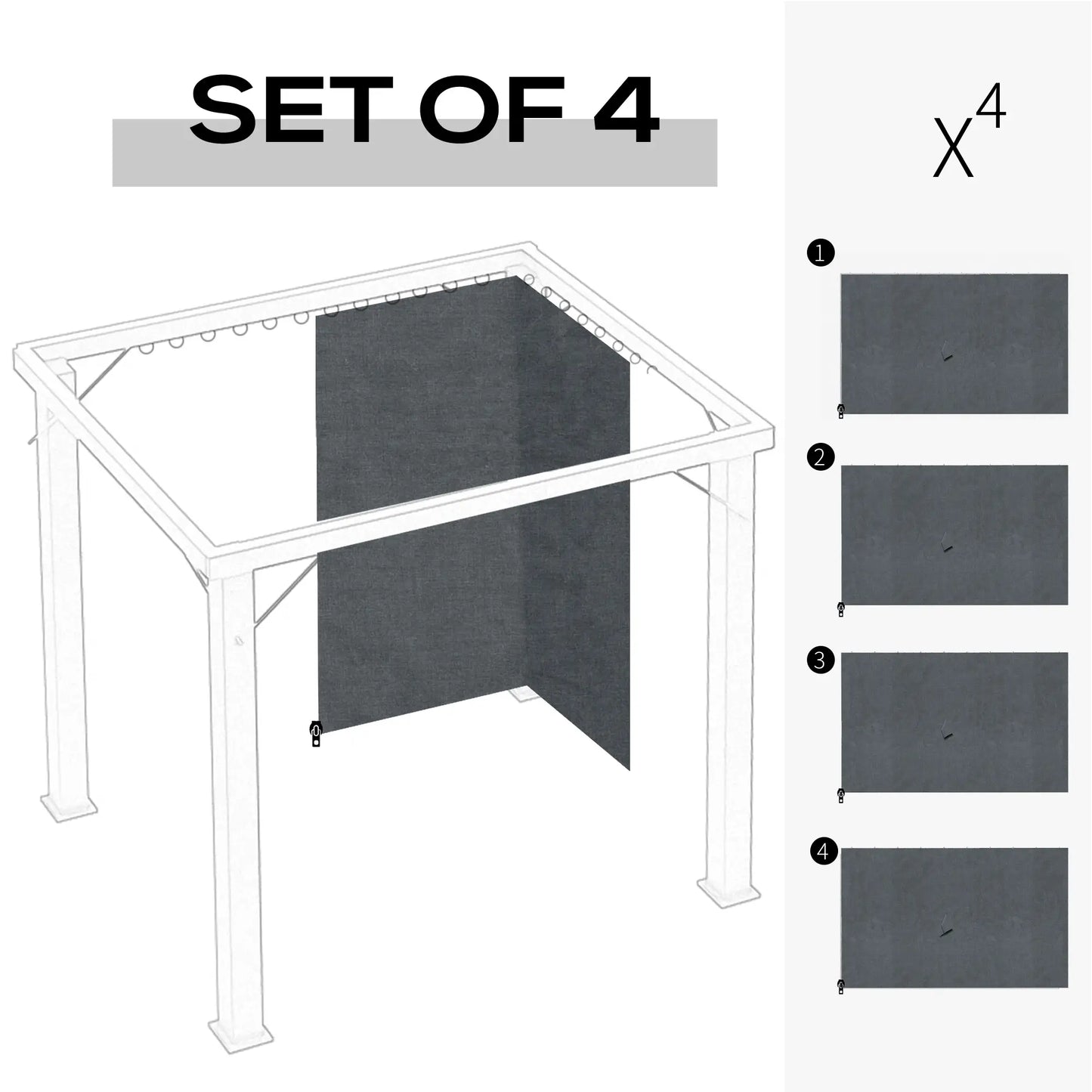 10x10 FT Gazebo Replacement Curtains, 4 Panels Sidewall, Slate Grey Gazebo Sidewalls at Gallery Canada