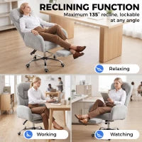 Cross Legged Office Chair, Flip Armrests, Footrest, Light Grey