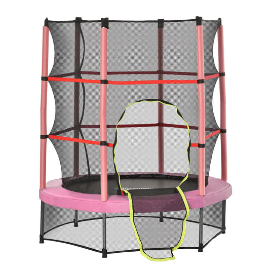 55" Kids Trampoline with Enclosure Net, Indoor/Outdoor, Pink Trampolines Pink, Black at Gallery Canada