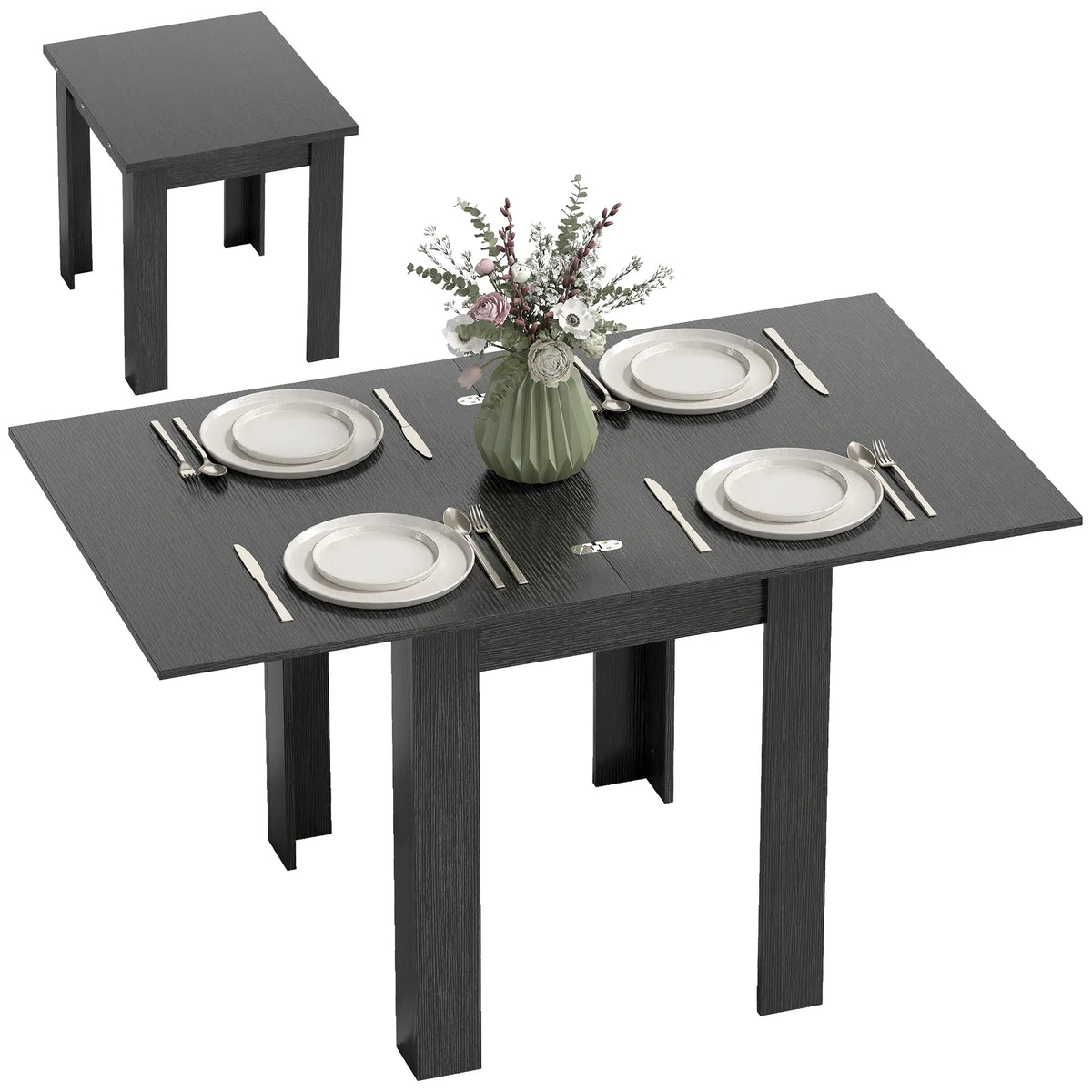 55" Extendable Dining Table, Kitchen Table For 4-6 Person, Black Dining Tables at Gallery Canada