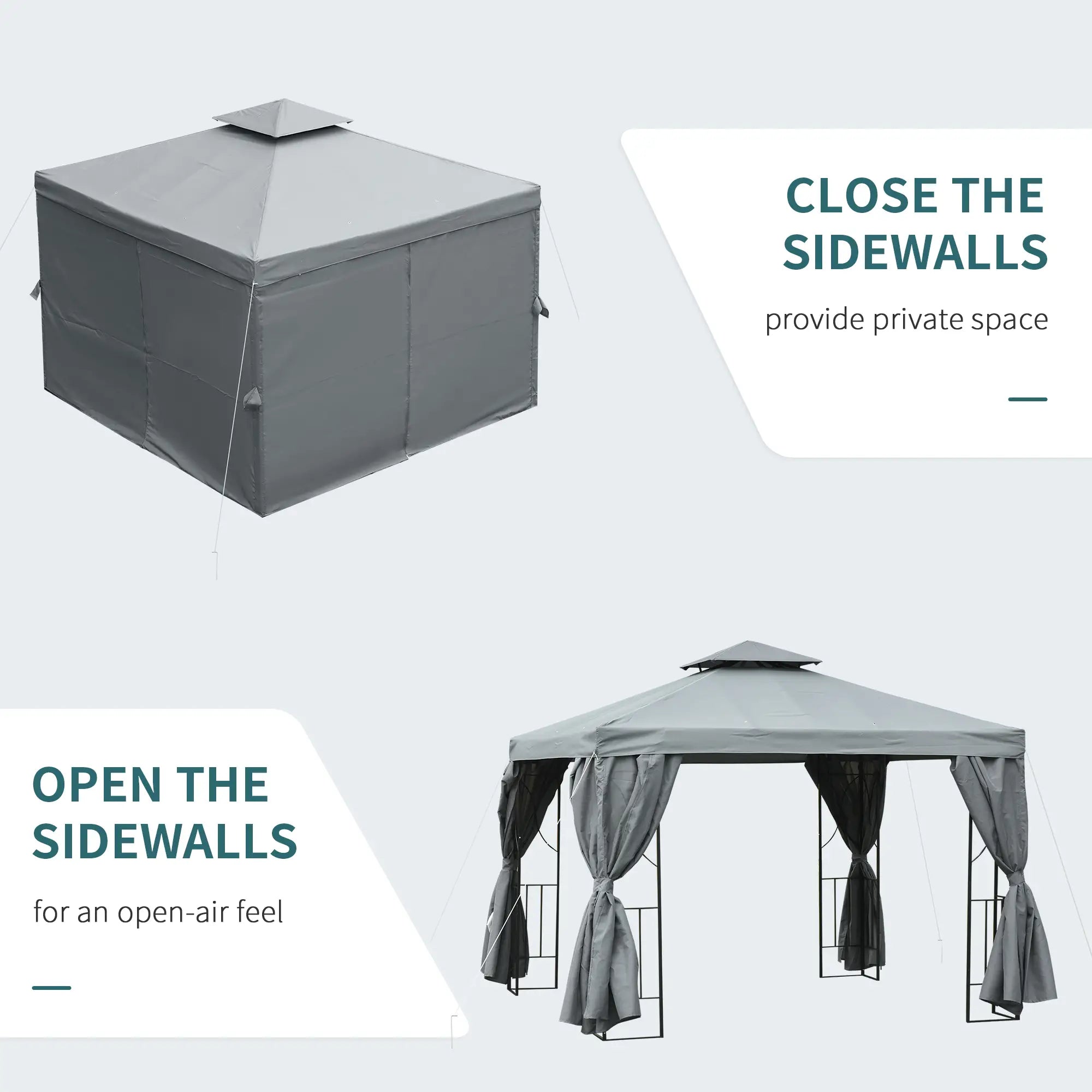 10' x 10' Patio Gazebo, Canopy Shelter with Double-Tier Roof, Dark Grey Gazebos at Gallery Canada