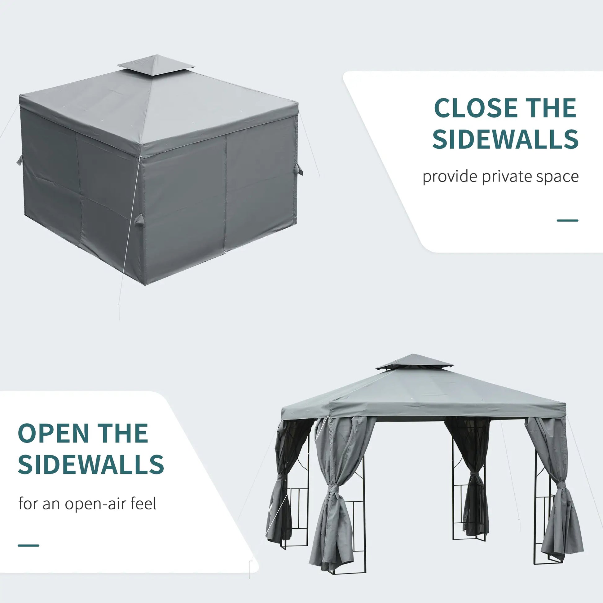 10' x 10' Patio Gazebo, Canopy Shelter with Double-Tier Roof, Dark Grey Gazebos at Gallery Canada