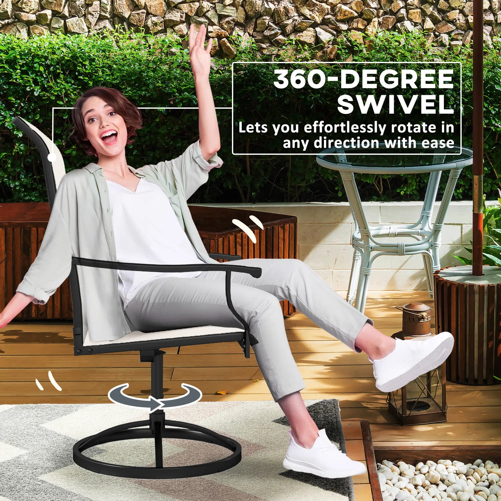 Outdoor Swivel Dining Chairs Set Of 2, High Back All Weather Mesh, White Bistro Sets at Gallery Canada