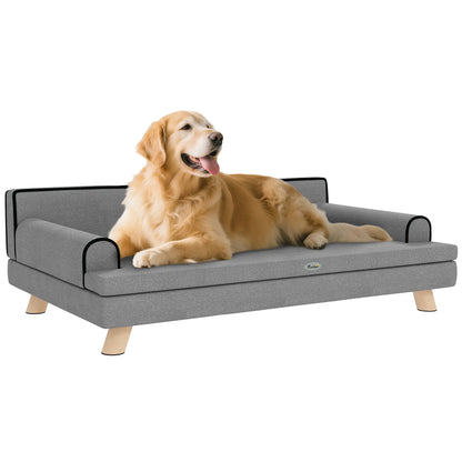 Elevated Dog Sofa Bed, Cat Couch with Cushion, Washable Cover, Wooden Legs, Medium & Large, Light Grey Dog Sofas at Gallery Canada