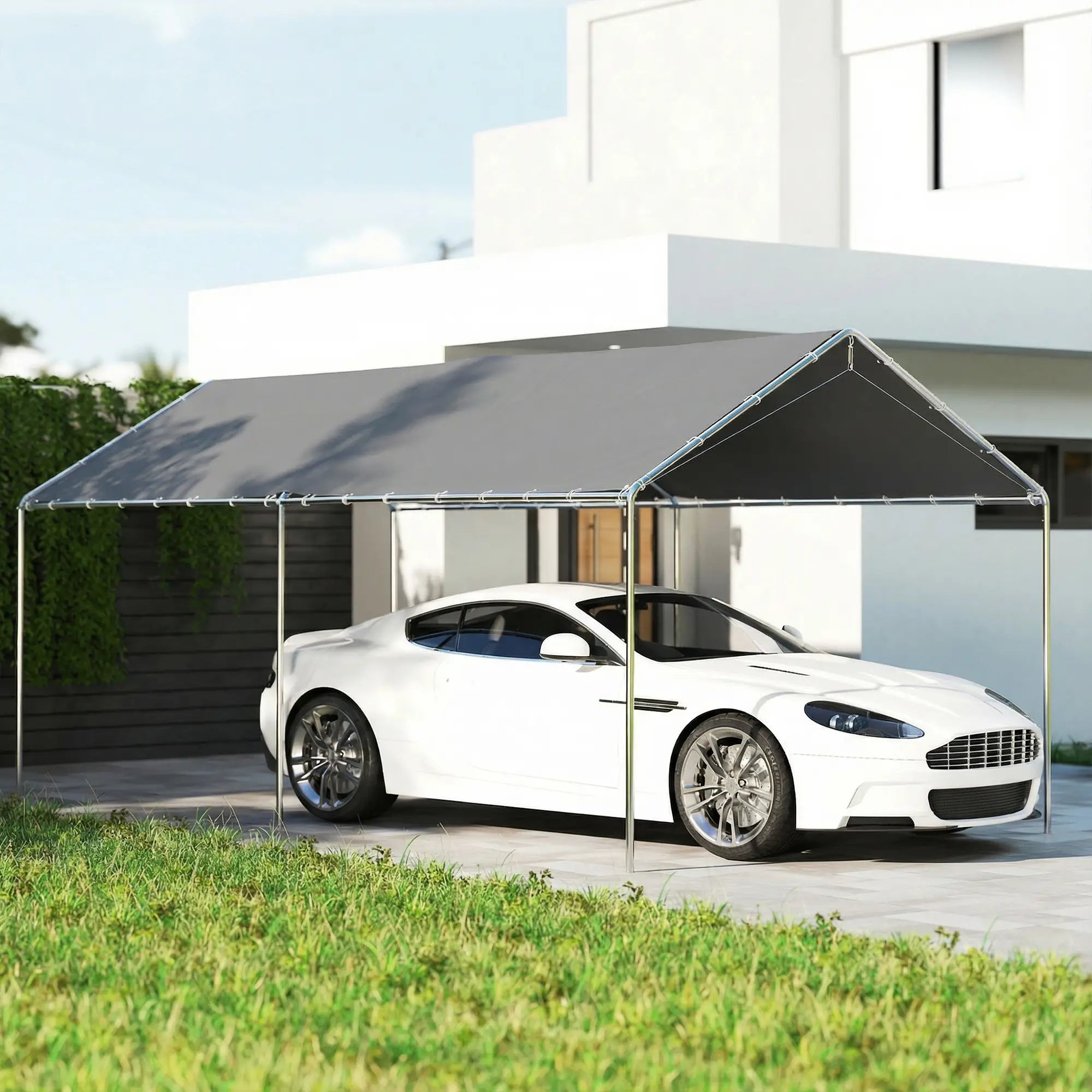 10'x20' Heavy Duty Galvanized Carport Canopy, Anchor Kit, Grey Car Shelters at Gallery Canada
