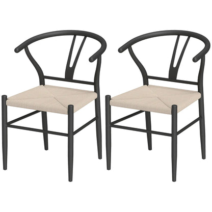 Set of 2 Weave Dining Chairs, Mid-Century Modern, Y-Shaped Backrest, Hemp Seat, Black Dining Chairs Black, Beige at Gallery Canada