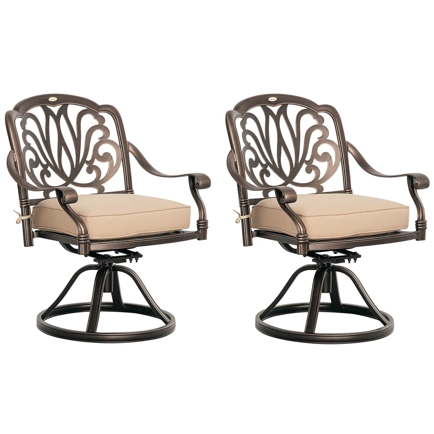 2 Patio Swivel Chairs with Cushion, Aluminum Frame, 3" Thick, Bronze Bistro Sets Bronze, Khaki at Gallery Canada