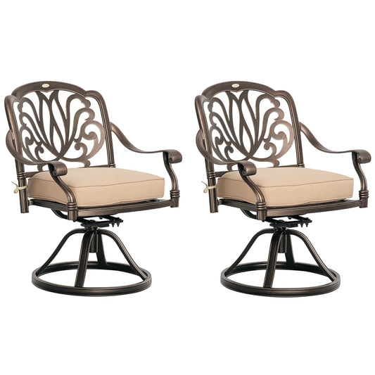 2 Patio Swivel Chairs with Cushion, Aluminum Frame, 3" Thick, Bronze Bistro Sets Bronze, Khaki at Gallery Canada