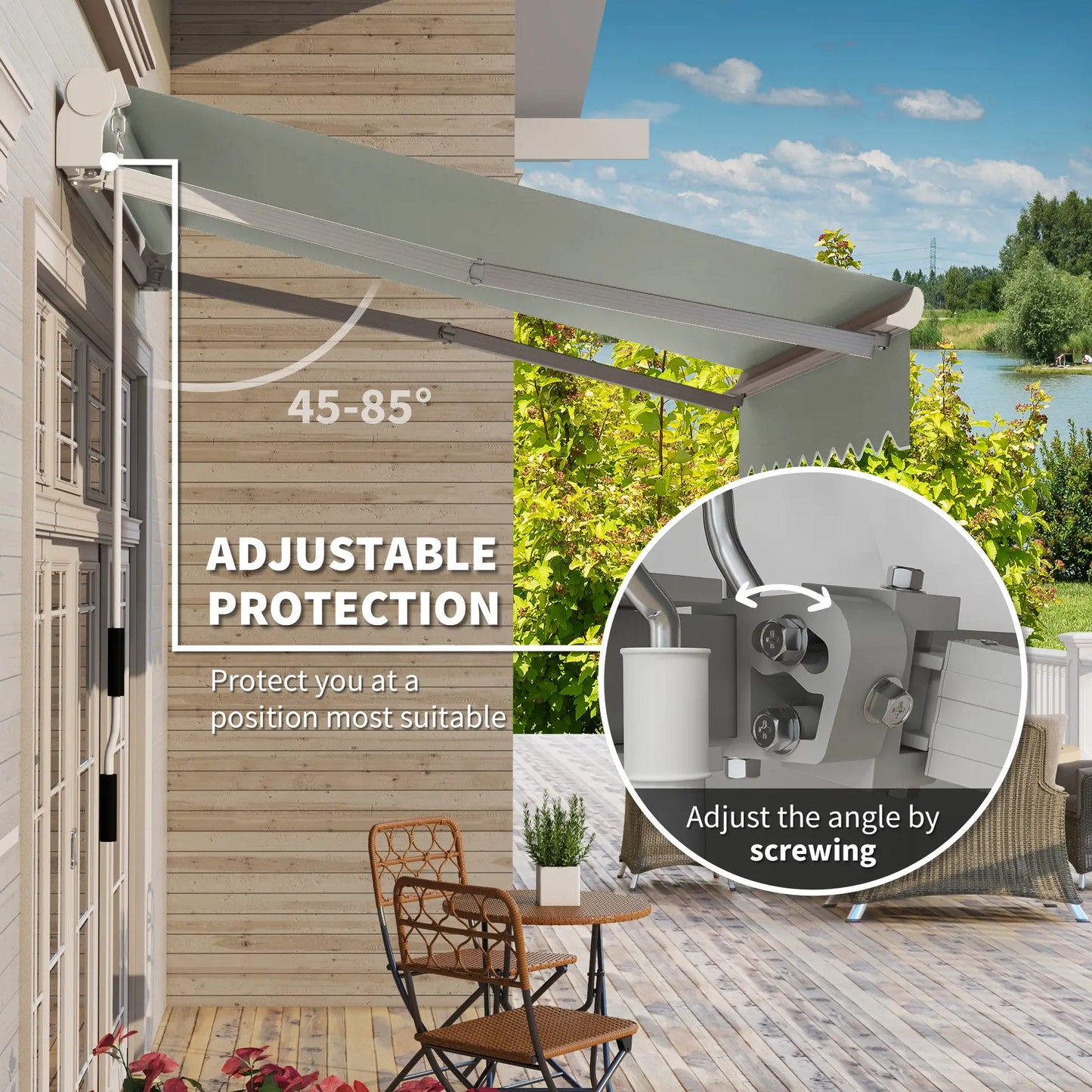 8'x7' Patio Awning, Manual Retractable Sun Shade, Light Grey Patio Awnings at Gallery Canada