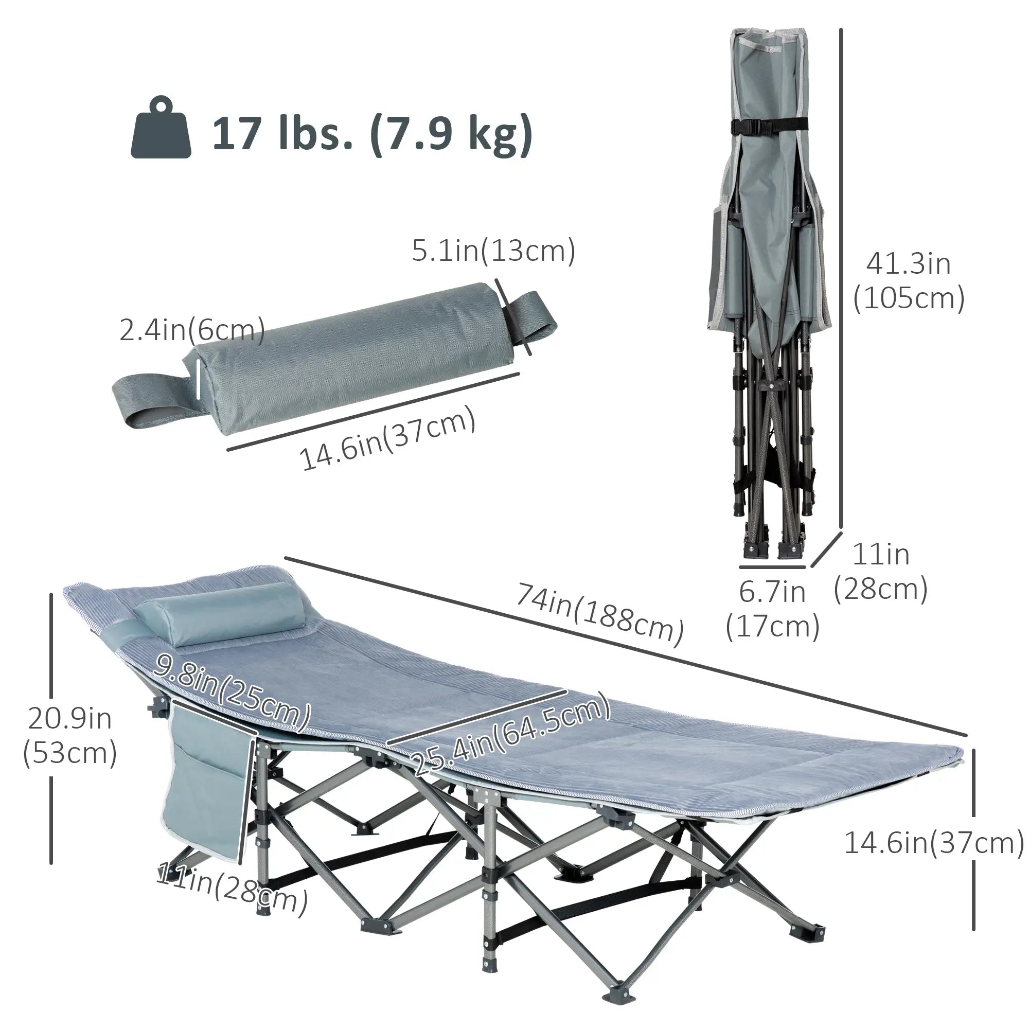 Folding Camping Cot With Mattress, Double Layer Oxford, Heavy Duty, Dark Grey Camping Cots at Gallery Canada