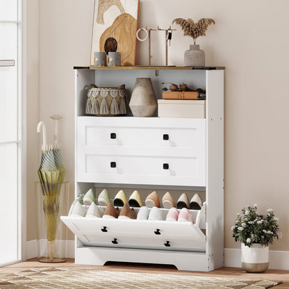 Shoe Cabinet, 2 Flip Drawers, Narrow Storage, White Shoe Storage Cabinets & Racks at Gallery Canada