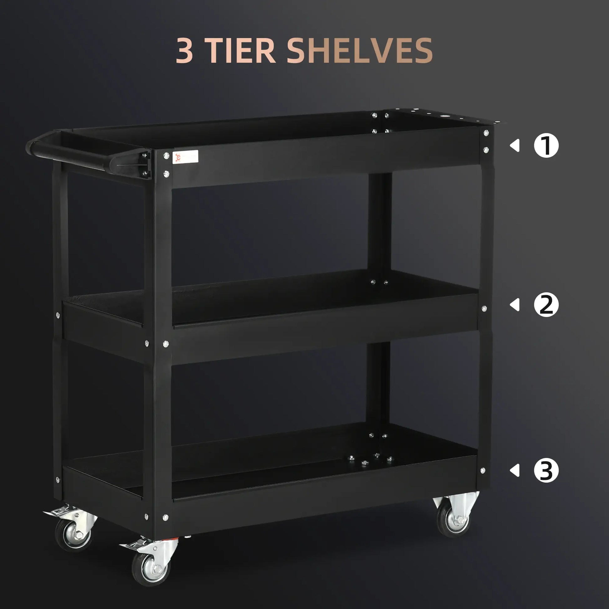 3 Tier Rolling Tool Cart, 330 LBS Capacity, Heavy Duty, Black Tool Organizers at Gallery Canada