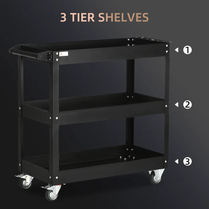 3 Tier Rolling Tool Cart, 330 LBS Capacity, Heavy Duty, Black Tool Organizers at Gallery Canada