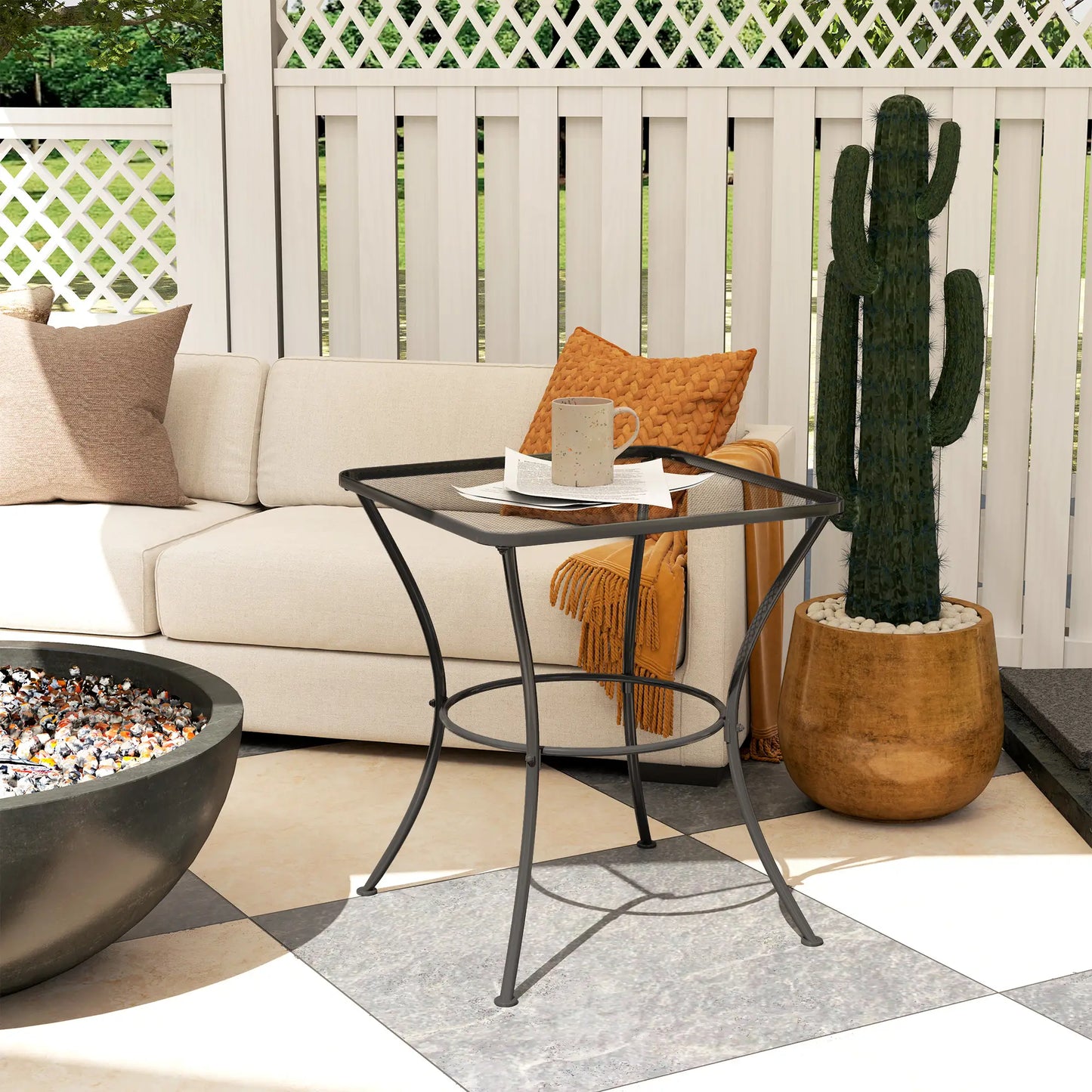 Square Metal Bistro Table, 23.6" x 23.6" x 27.6", Black Patio Side Tables at Gallery Canada