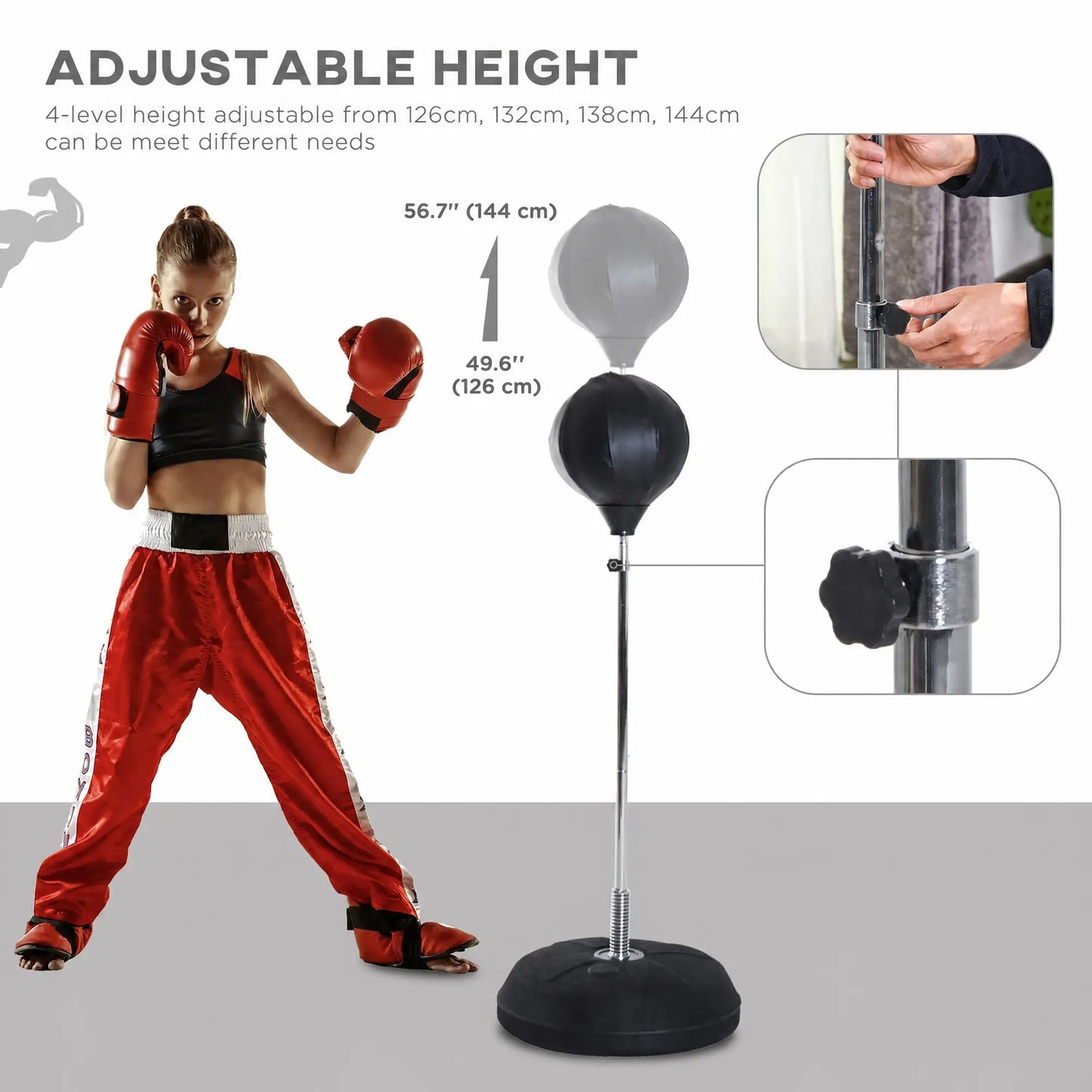 Freestanding Boxing Bag, Adjustable 49.6-56.7in, Black