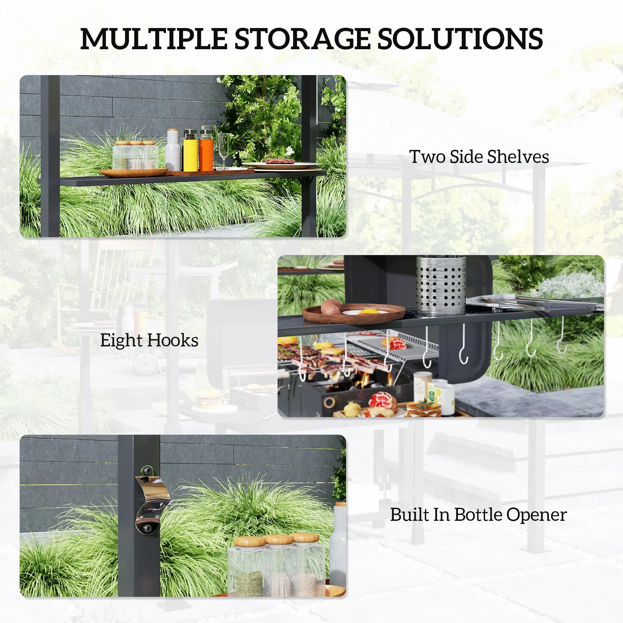 8' x 5' Grill Gazebo, Double Tiered, LED Light, Shelves, Dark Grey BBQ Grill Gazebos at Gallery Canada