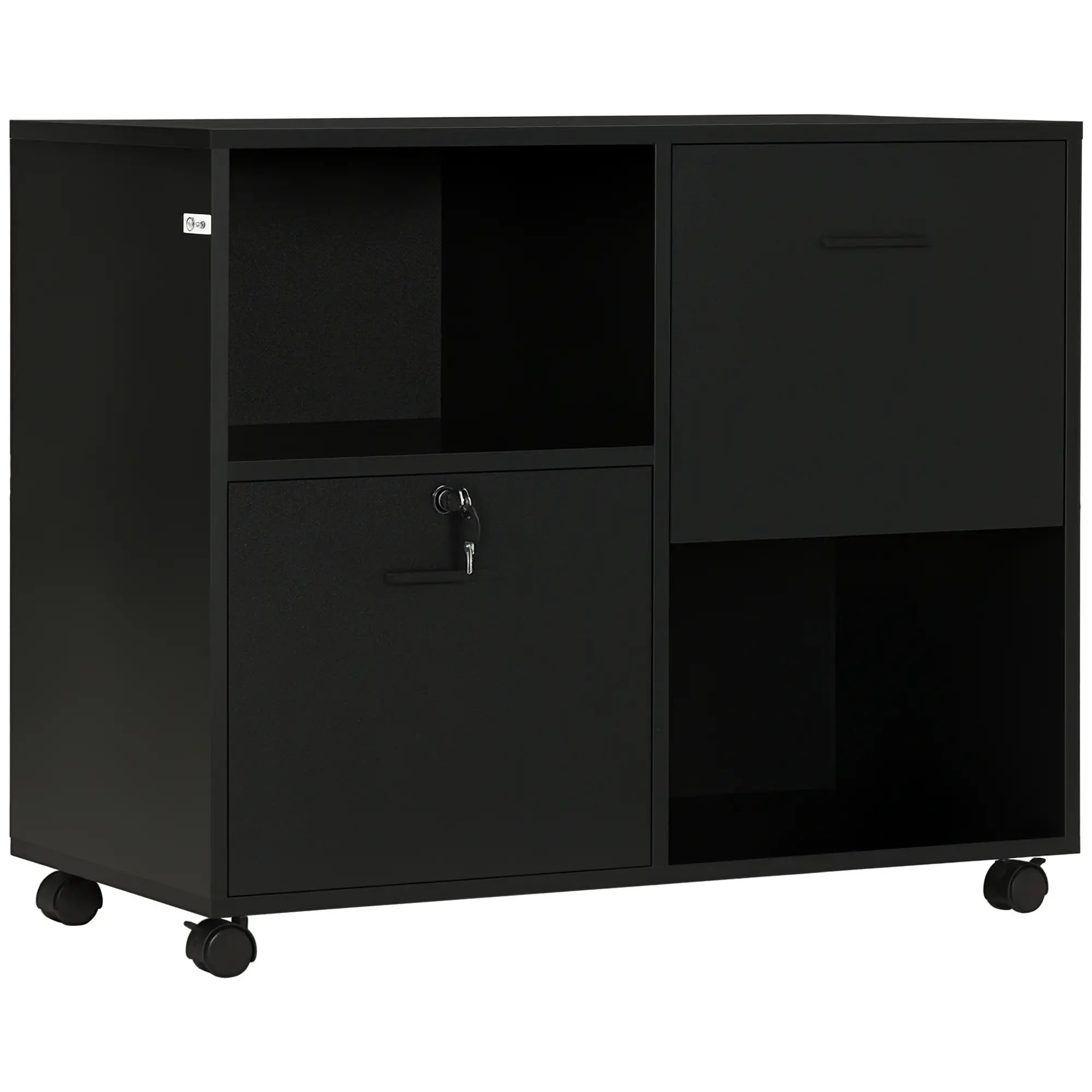 Mobile Printer Stand, Lateral File Cabinet with Lock, A4 Size, Black Office Cabinets & Cupboards at Gallery Canada