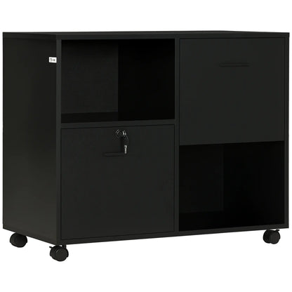 Mobile Printer Stand, Lateral File Cabinet with Lock, A4 Size, Black Office Cabinets & Cupboards at Gallery Canada