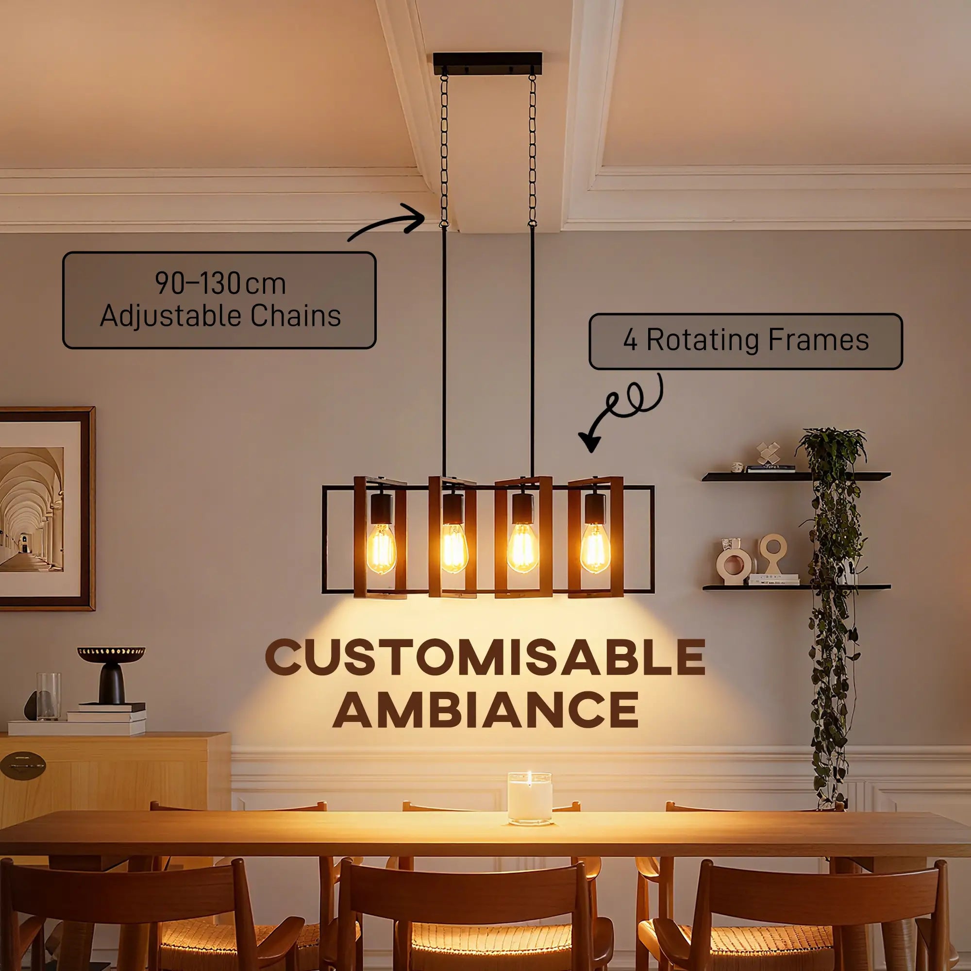 Farmhouse Kitchen Island Pendant Light, 4 Rotatable Frames, Walnut Floor Lamps & Ceiling Fan Lights at Gallery Canada