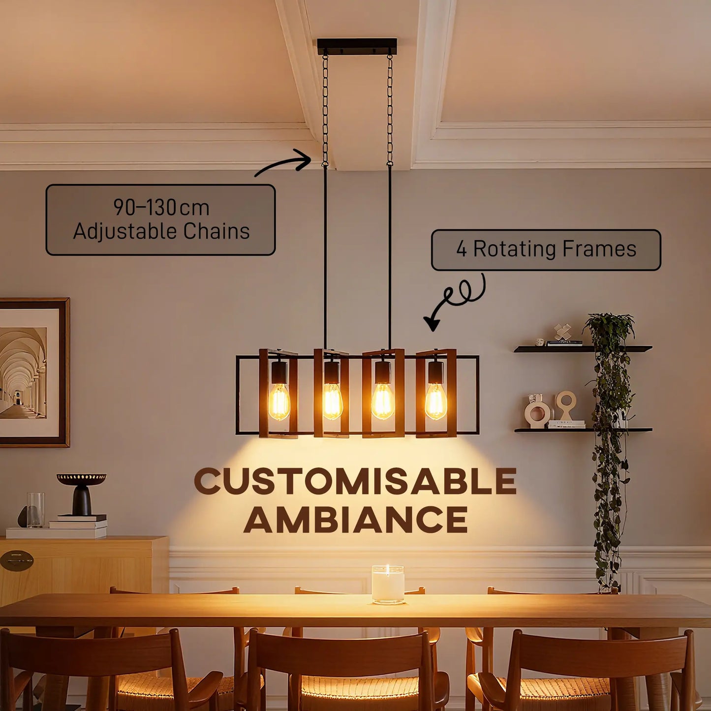 Farmhouse Kitchen Island Pendant Light, 4 Rotatable Frames, Walnut Floor Lamps & Ceiling Fan Lights at Gallery Canada