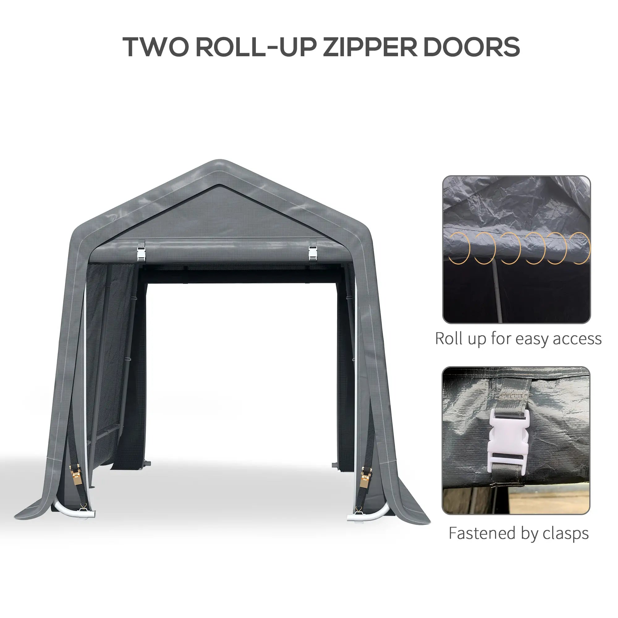 7.9' x 6.6' Garden Storage Tent, Metal Frame, Double Zipper Doors, Dark Grey Car Shelters at Gallery Canada