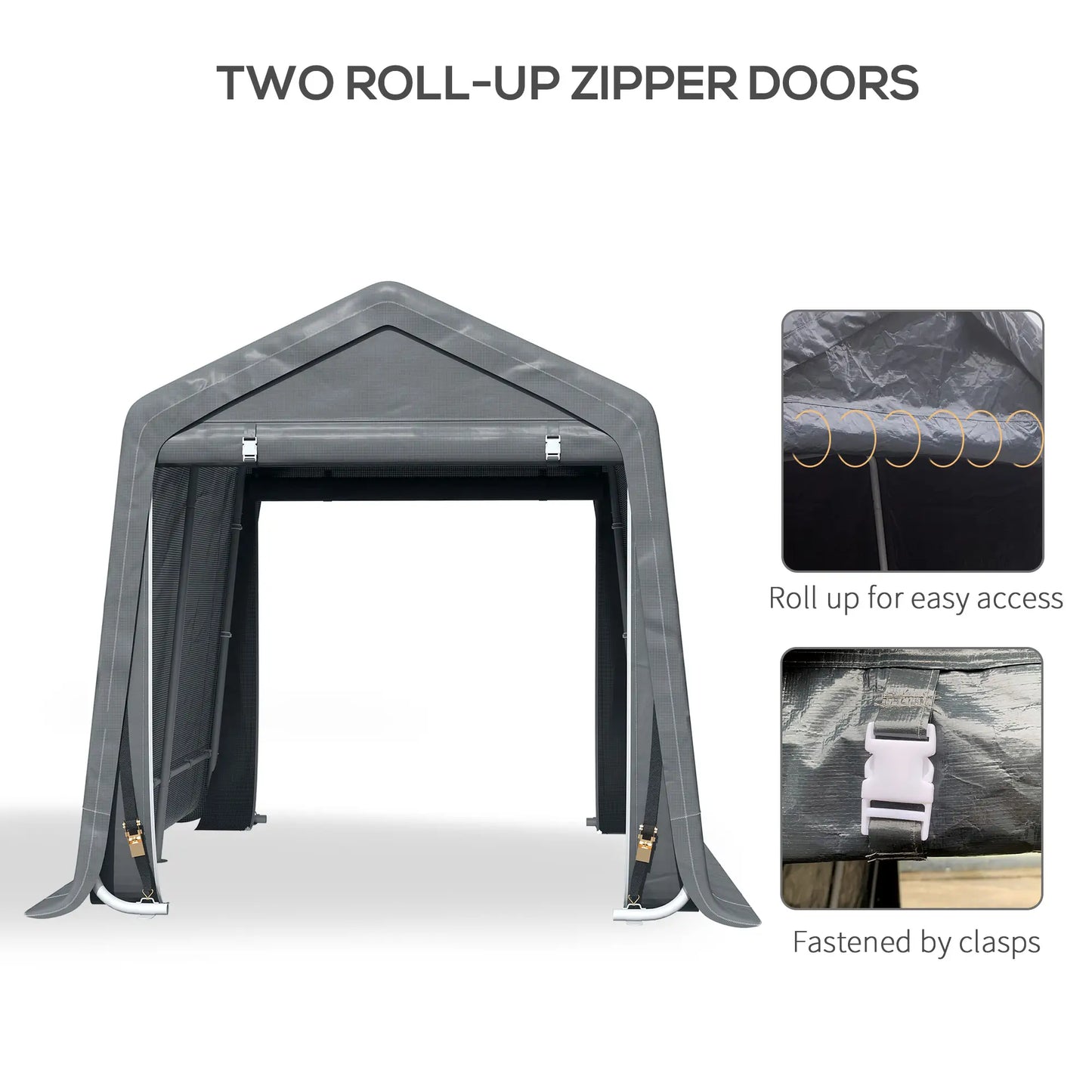 7.9' x 6.6' Garden Storage Tent, Metal Frame, Double Zipper Doors, Dark Grey Car Shelters at Gallery Canada