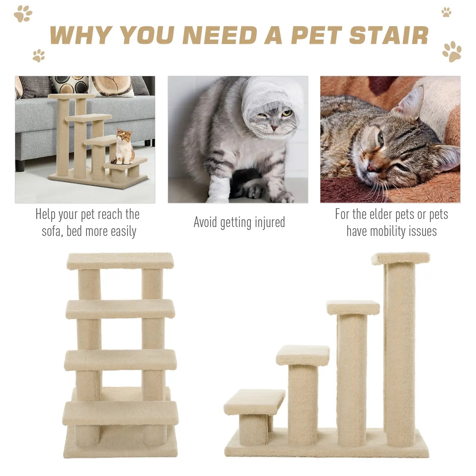 23.5" 4 Tier Pet Stairs, Dog Cat Step, Cream White Cat Stairs at Gallery Canada