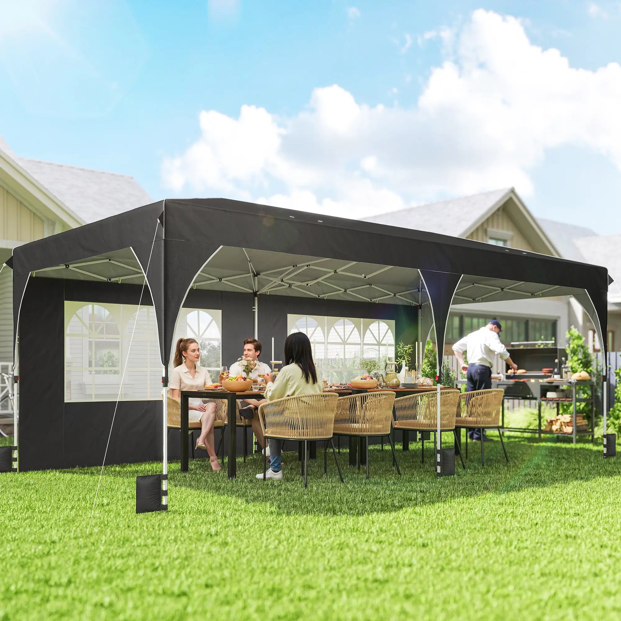 10 x 20 ft Pop Up Canopy Tent, Reflective Strips, UPF 50+, 6 Sandbags, Black Pop Up Canopies at Gallery Canada