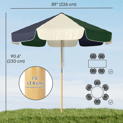 7.4 Ft Patio Umbrella, Wood-Effect Frame, Dark Green Sun Umbrellas at Gallery Canada