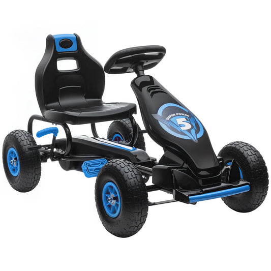 Kids Pedal Go Kart, Adjustable Seat, Rubber Wheels, Hand Brake, Ages 5-12, Blue Pedal Go Karts for Kids Blue, Black at Gallery Canada
