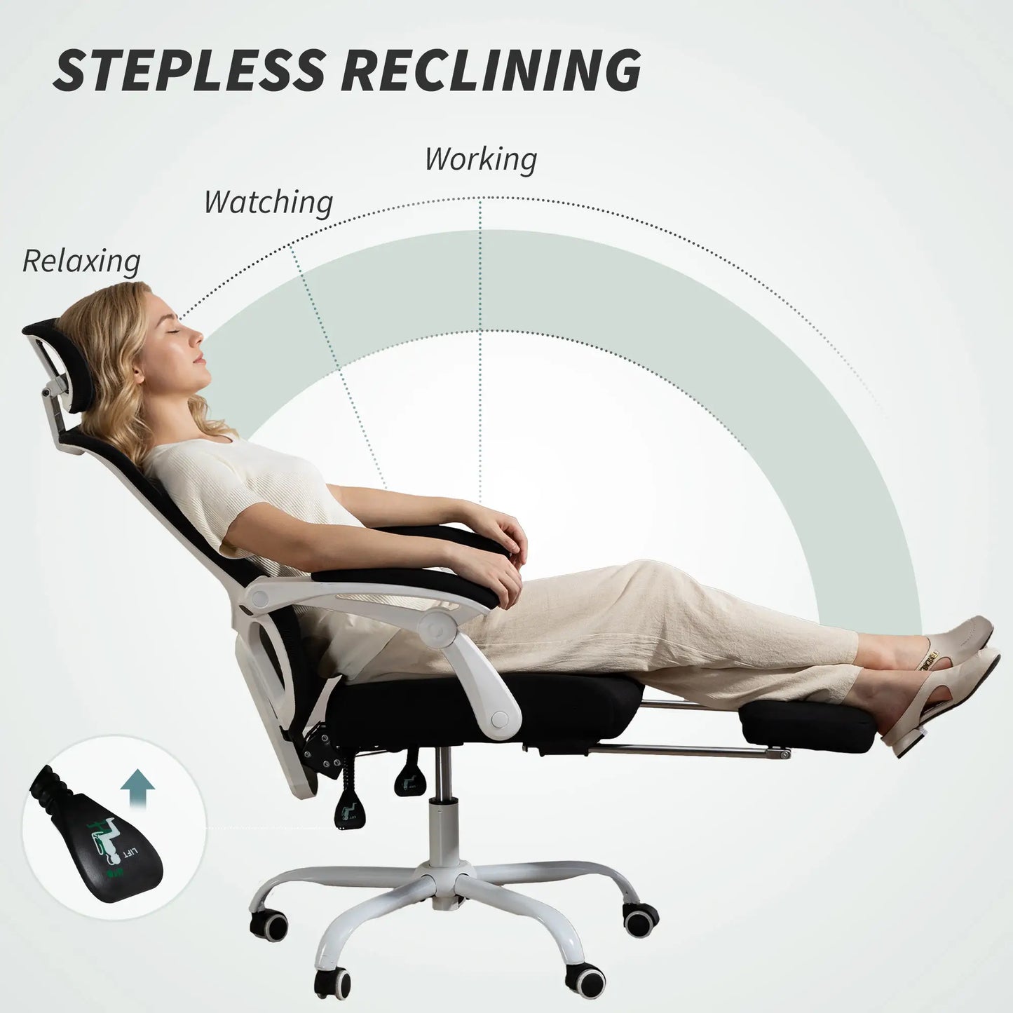 Ergonomic Office Chair, Mesh Reclining Desk Chair, Adjustable Lumbar Support, Headrest, Black Office Chairs at Gallery Canada