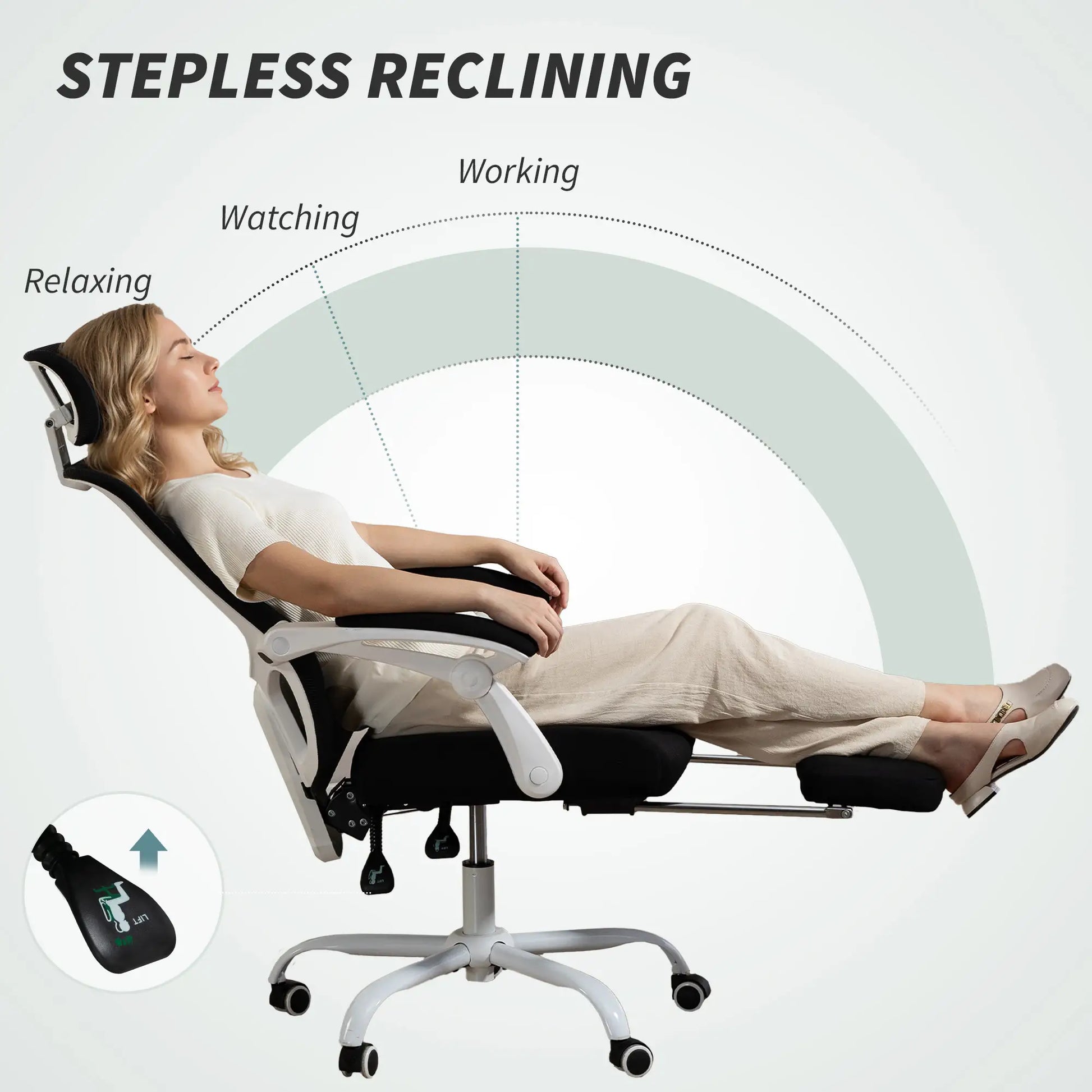 Ergonomic Office Chair, Mesh Reclining Desk Chair, Adjustable Lumbar Support, Headrest, Black Office Chairs at Gallery Canada