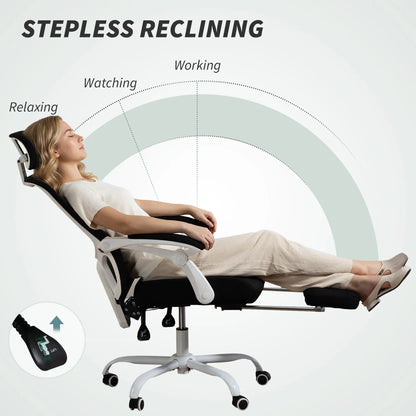 Ergonomic Office Chair, Mesh Reclining Desk Chair, Adjustable Lumbar Support, Headrest, Black Office Chairs at Gallery Canada