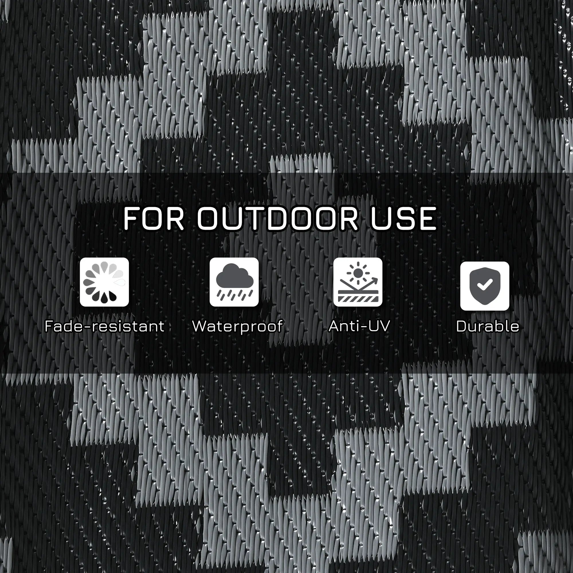 Reversible Outdoor Rug, Waterproof Plastic Straw, 8' x 10', Geometric, Black Grey Outdoor Reversible Rugs at Gallery Canada