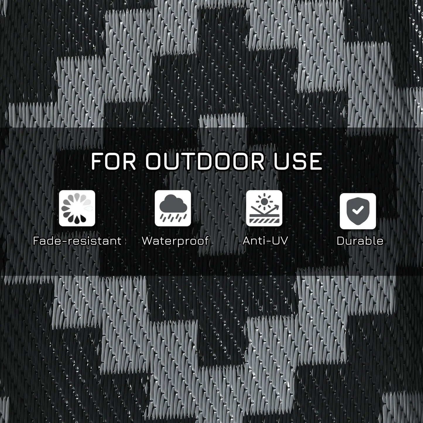 Reversible Outdoor Rug, Waterproof Plastic Straw, 8' x 10', Geometric, Black Grey Outdoor Reversible Rugs at Gallery Canada